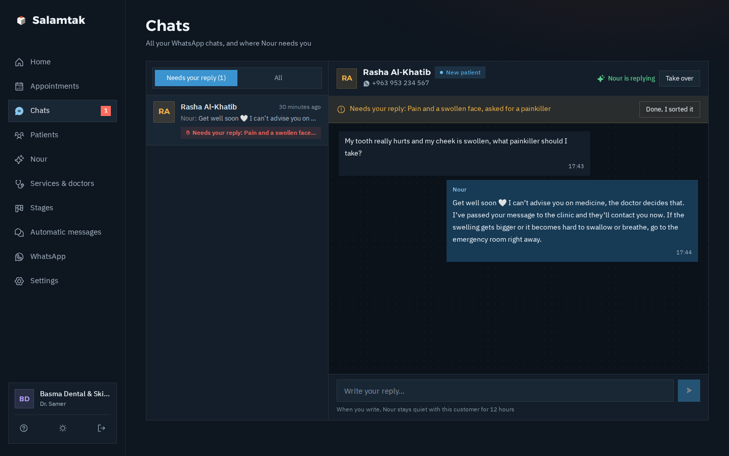 The chats page in dark mode
